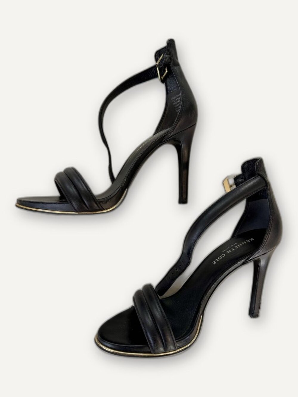 Kenneth Cole New York Brooke Black Leather Ankle Strap Heel Sandals Size 7